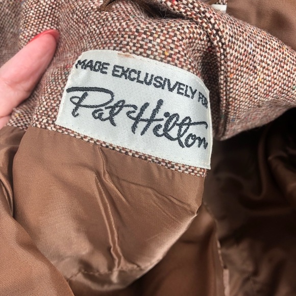 VINTAGE PAT HILTON Tweed Suit Jacket Blazer Brown Puff Embroidered Size 7/8 - Picture 11 of 13